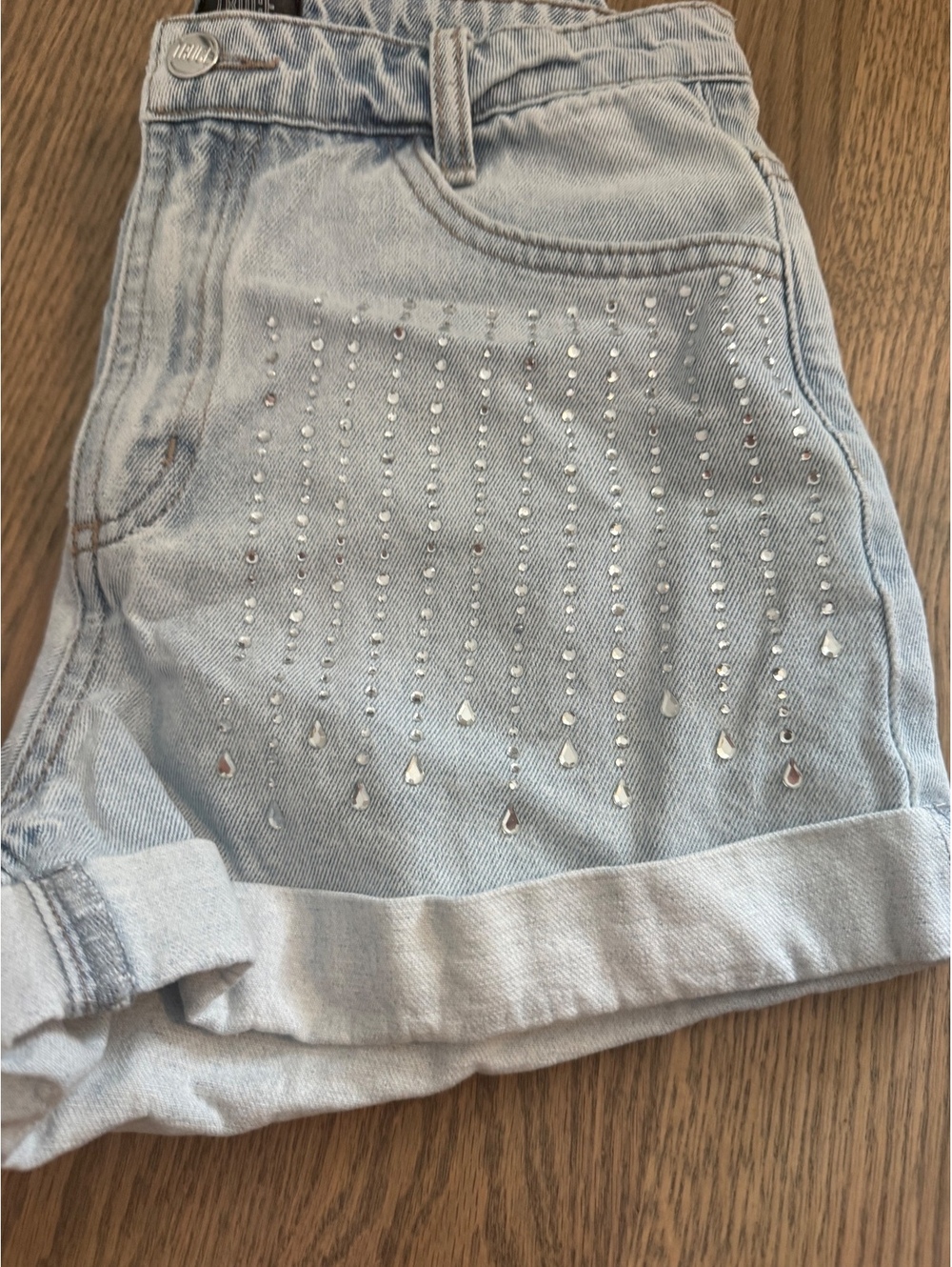 Truce Girls' Light Wash‎ Denim Shorts with Silver Stud Detailing Size 14